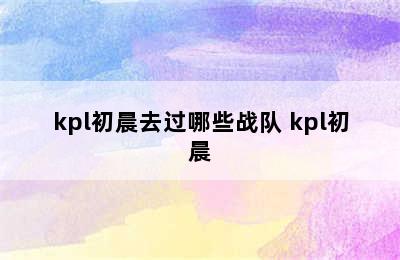 kpl初晨去过哪些战队 kpl初晨